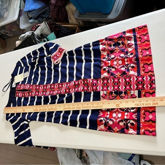 Eliza J Navy Blue Striped Floral Dress 2P 2 Petite O2 - Picture 6 of 7